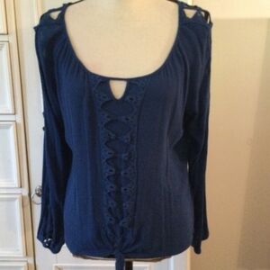 VENUS Navy Blue Lace-Up Top S/M
